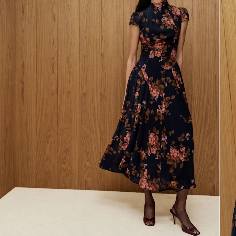 Reformation Black Floral Midi Dress